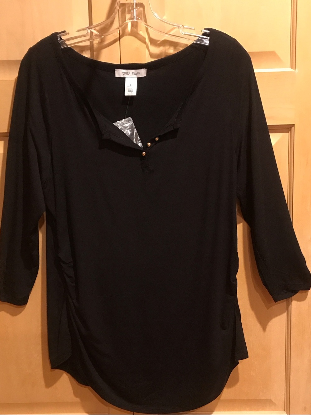 New White House Black Market Black 3/4 Sleeve Henley Top with Button Placket